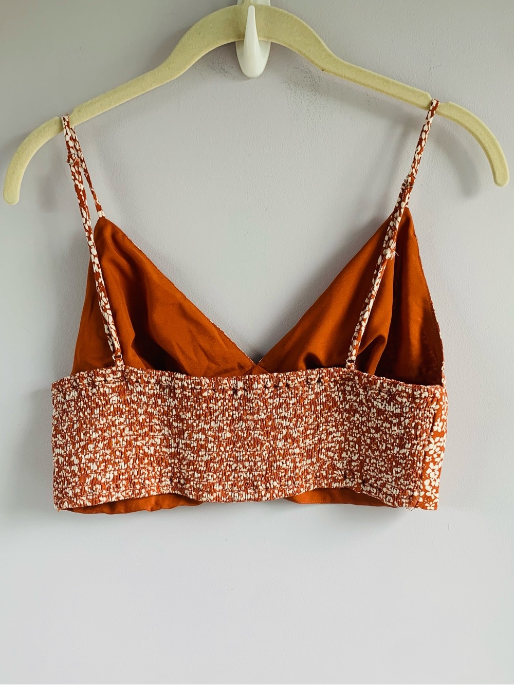 Lulu's Crop Top Rust White Ditsy Floral Spaghetti Strap Boho Summer Cute Medium - Picture 7 of 7